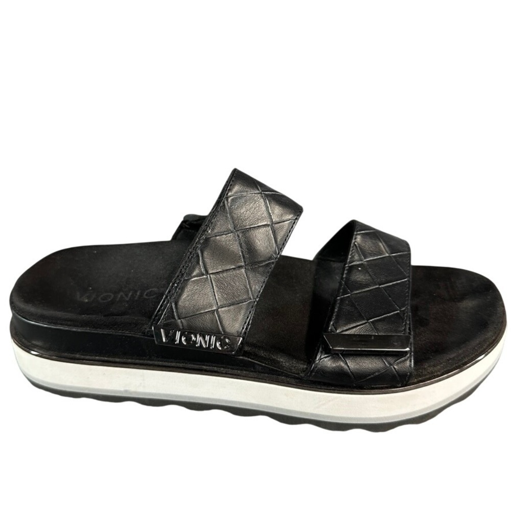 Vionic Black Quilted Platform Slide Sandals Orthotic Adjustable Straps Womens 8